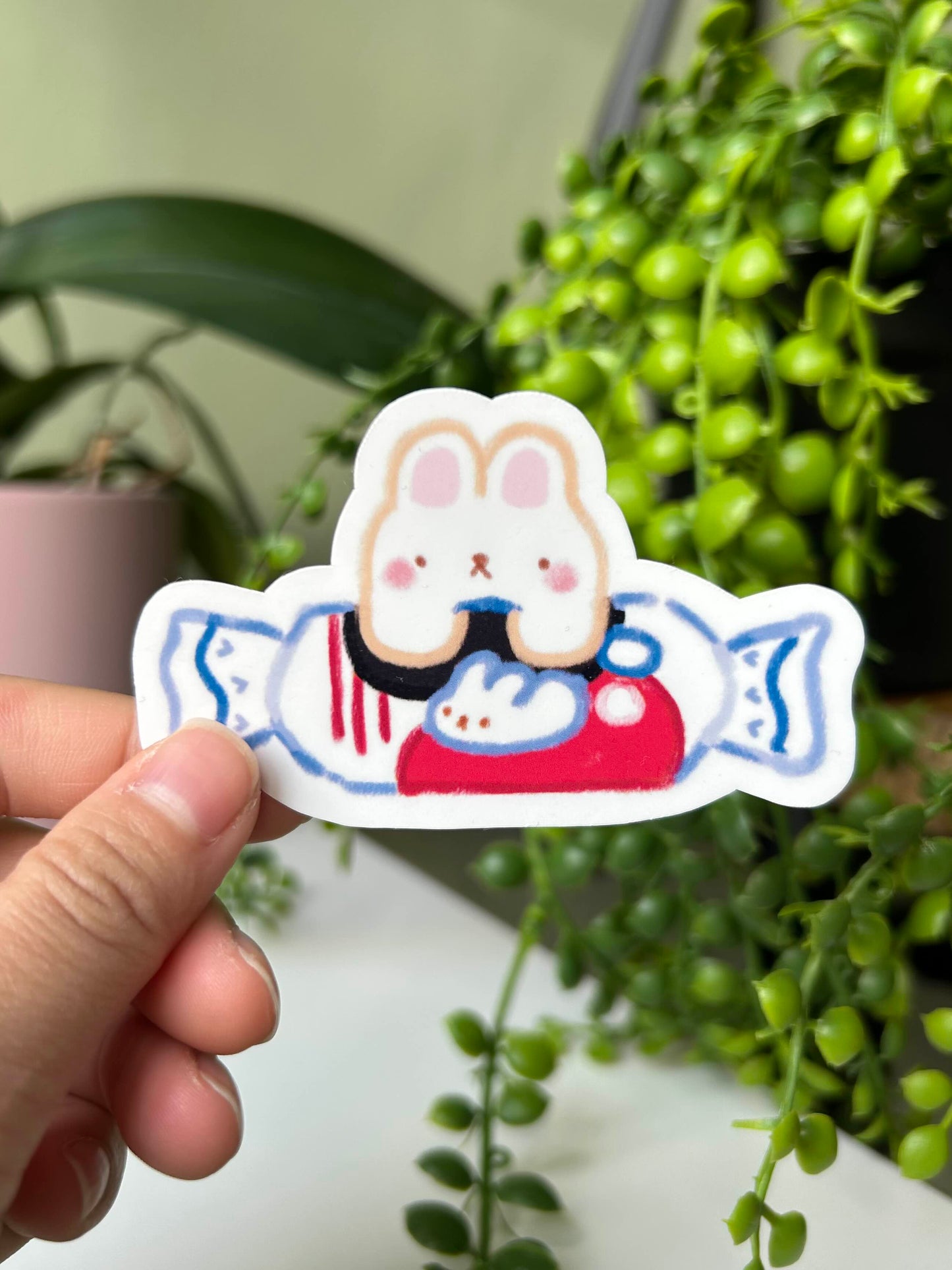 White bunny candy sticker